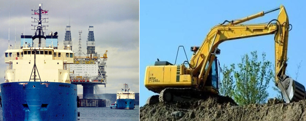 The Steel Topsides of the Hibernia Offshore Production Platform being towed to site off Newfoundland by Welded Steel Tugs and a