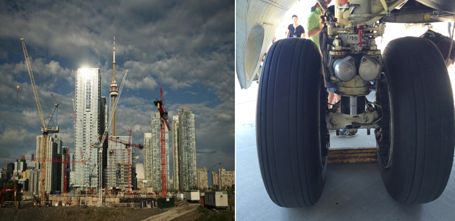 Construction Cranes grace the Toronto Skyline and an Aircraft Landing gear which contains High Strength Steel