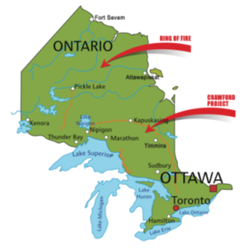 Map of Location of The Ring of Fire” and the Crawford Project” Chromite deposits