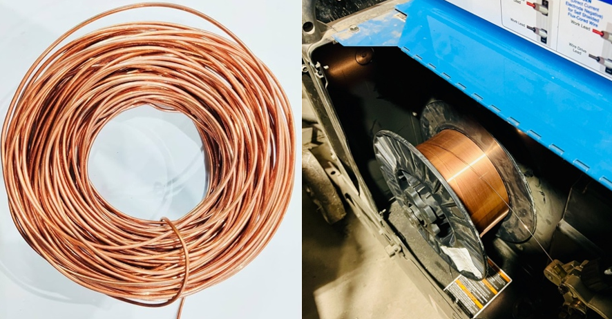 Copper wire and a GMAW wire flashed with copper to aid in the conduction of electricity 