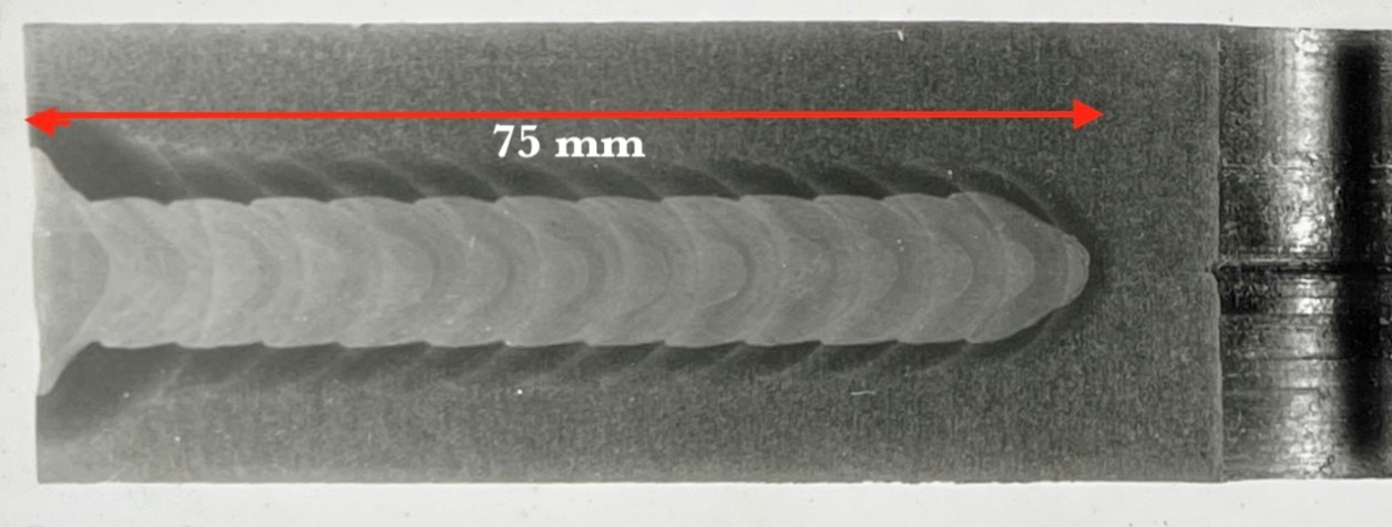 Macro of Completed 75mm (3.0”) Deep Weld with a 6 mm (0.25”) Joint Gap